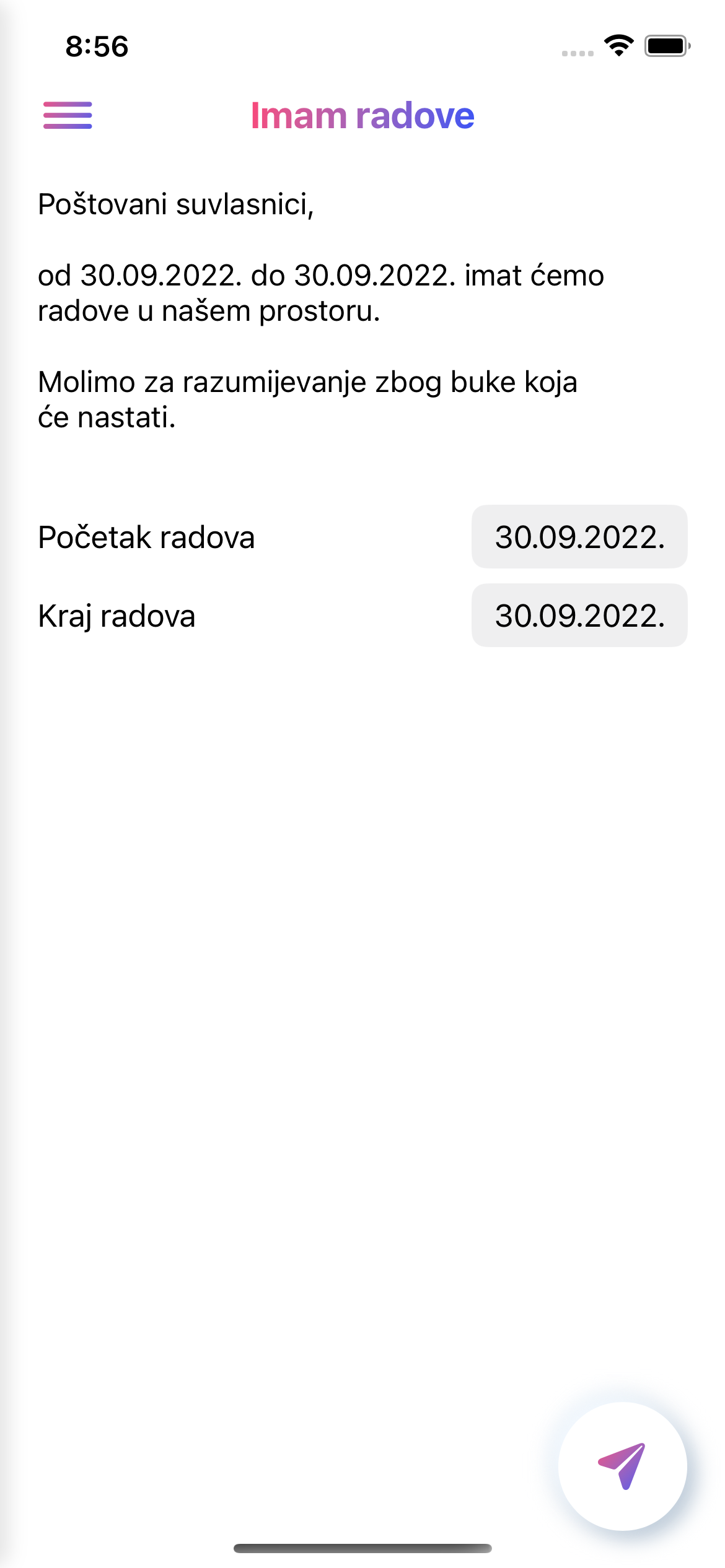 mSuvlasnik - obavijestite sustanare o radovima u stanu