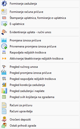Program za upravljanje zgradama - prihodi