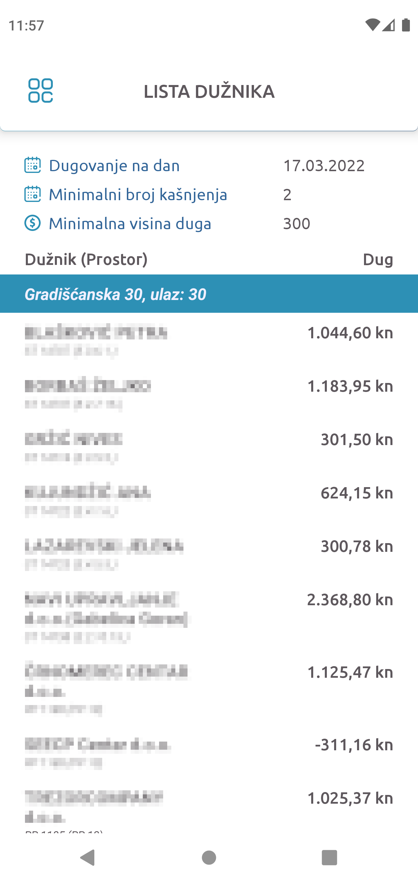 mUpravitelj - pregled dužnika